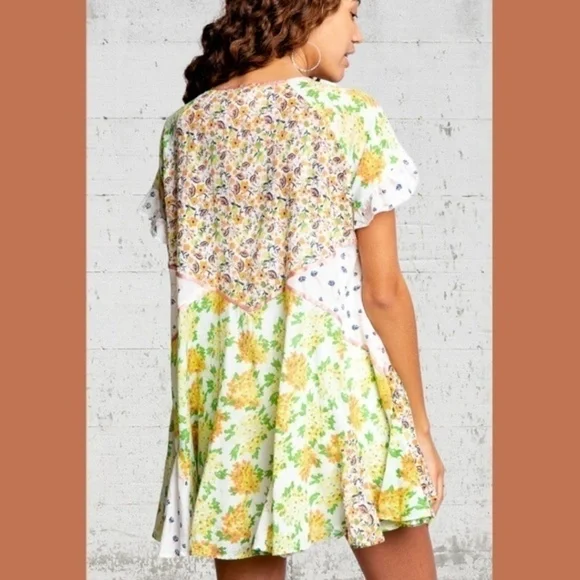 FREE PEOPLE Wildflower Airy Cotton Patchwork Oversized Minidress w/Slip NWT - Picture 2 of 16